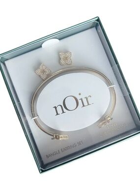 nOir Jewelry Gold Tone Bangle Bracelet with Crystal Floral Studs